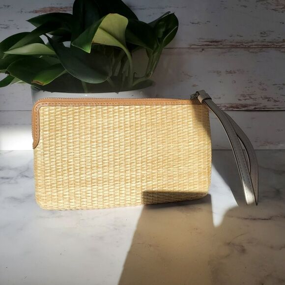 Coach Hawaiian Tropical Floral Embroidery Seagrass/Wicker Wristlet (Large) - Picture 7 of 9